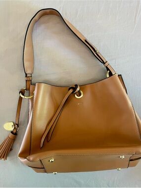 London Fog Hobo Faux Leather Shoulder Bag in Cognac Brown